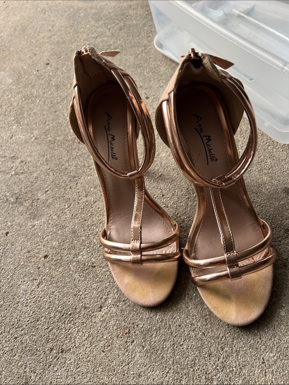 Anne Michelle Metallic Rose Gold Strappy Heeled Sandals